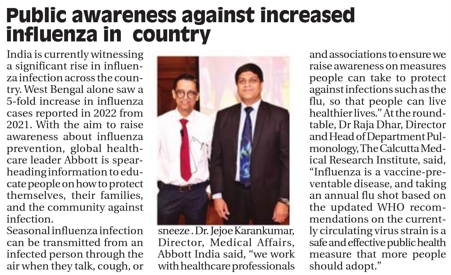 Public awareness against increased influenza in country